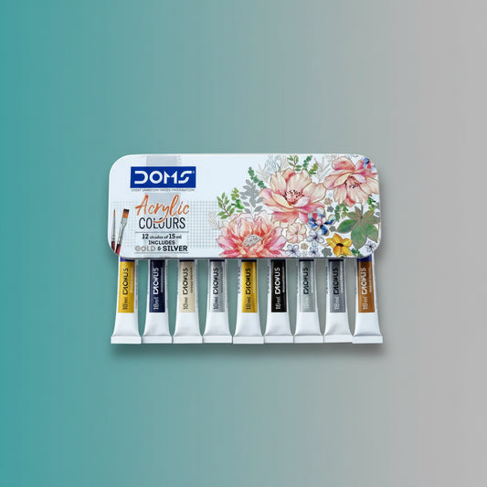 Doms Acrylic Colour 12 Shades 15 ml (includes Gold & Silver) by Gift Hub Mart