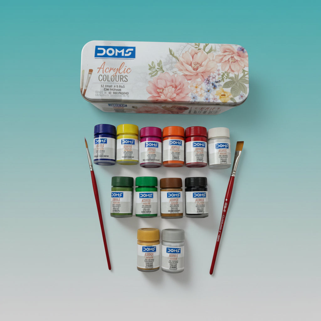 Doms Acrylic Colour 12 Shades 15 ml (includes Gold & Silver) by Gift Hub Mart