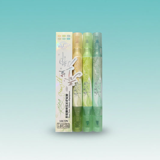 Dual Tip 3 Glitter Highlighter set with pastel gradient colors by Gift Hub Mart