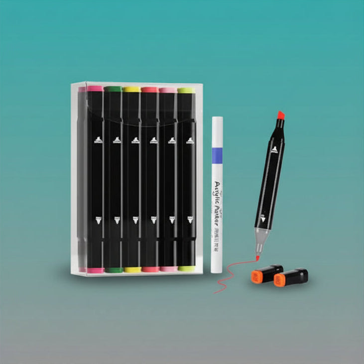 Dual Tip Marker Pen (Black) 12 by Gifthubmart