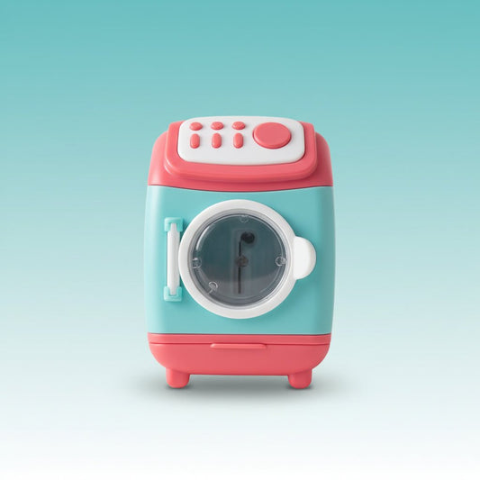 Gift Hub Mart Eraser Sharpener Washing Machine toy, pastel pink and aqua compact desk accessory.
