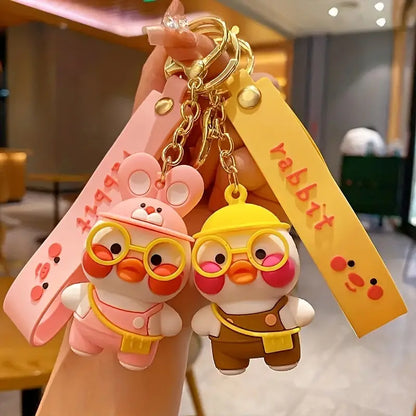 Cartoon Glasses Duck 3D Character Rubber Keychain with Wristband