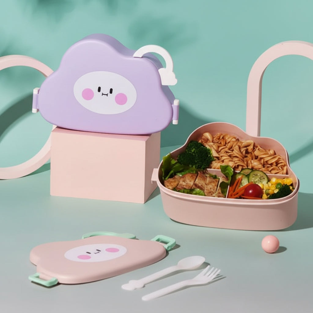Fancy Cloud Lunch Box with Cutlery - 1500ML Three Compartment Box by Gifthubmart