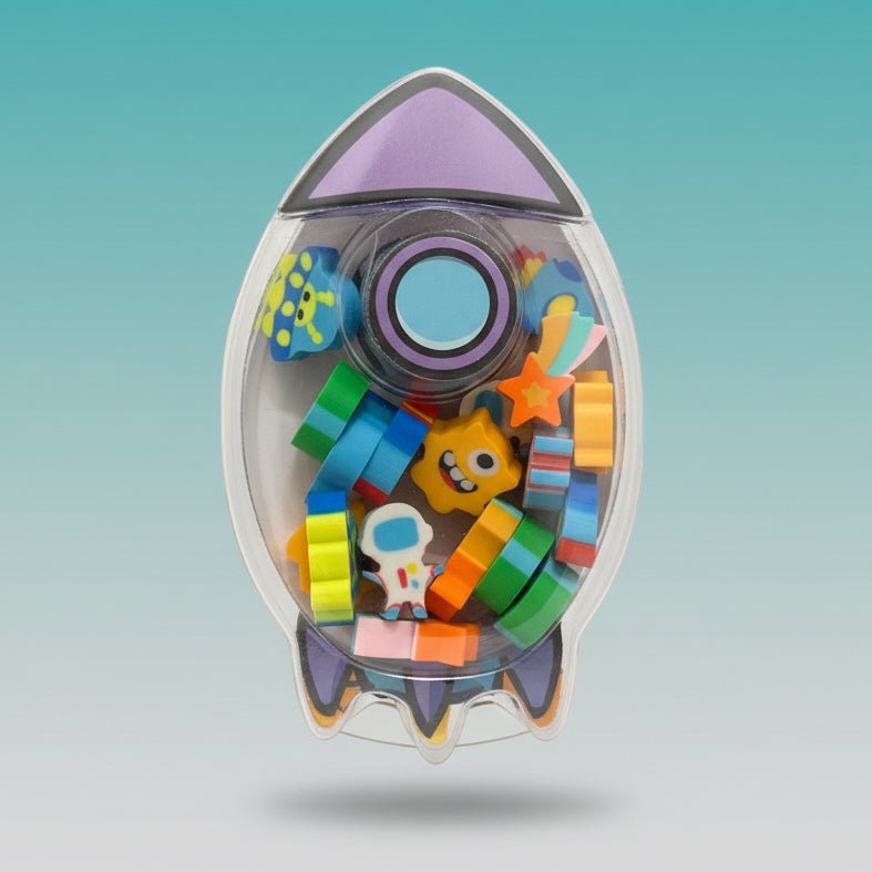 Gift Hub Mart Fancy Eraser Small Space – space-themed, multicolored mini eraser set