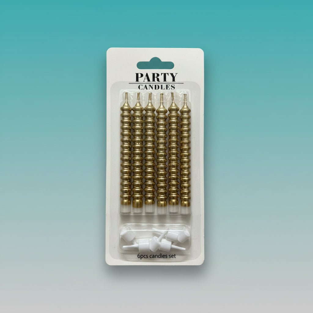 Fancy Metallic Candle 6pc set by Gift Hub Mart, gold-toned party candles