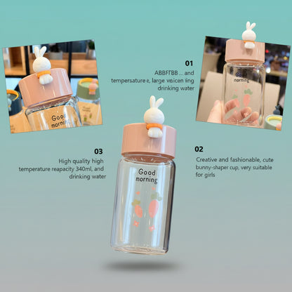 Fancy Rabbit Glass Water Bottle 340ML by Gifthubmart