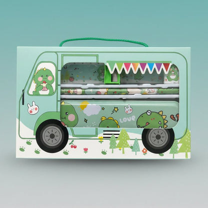 Fancy Stationery Set - GBT9407 by Gift Hub Mart, teal dinosaur-truck themed stationery set
