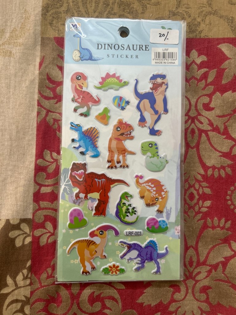 Gifthubmart Fancy Sticker - Dinosaurs; colorful dinosaur sticker sheet.