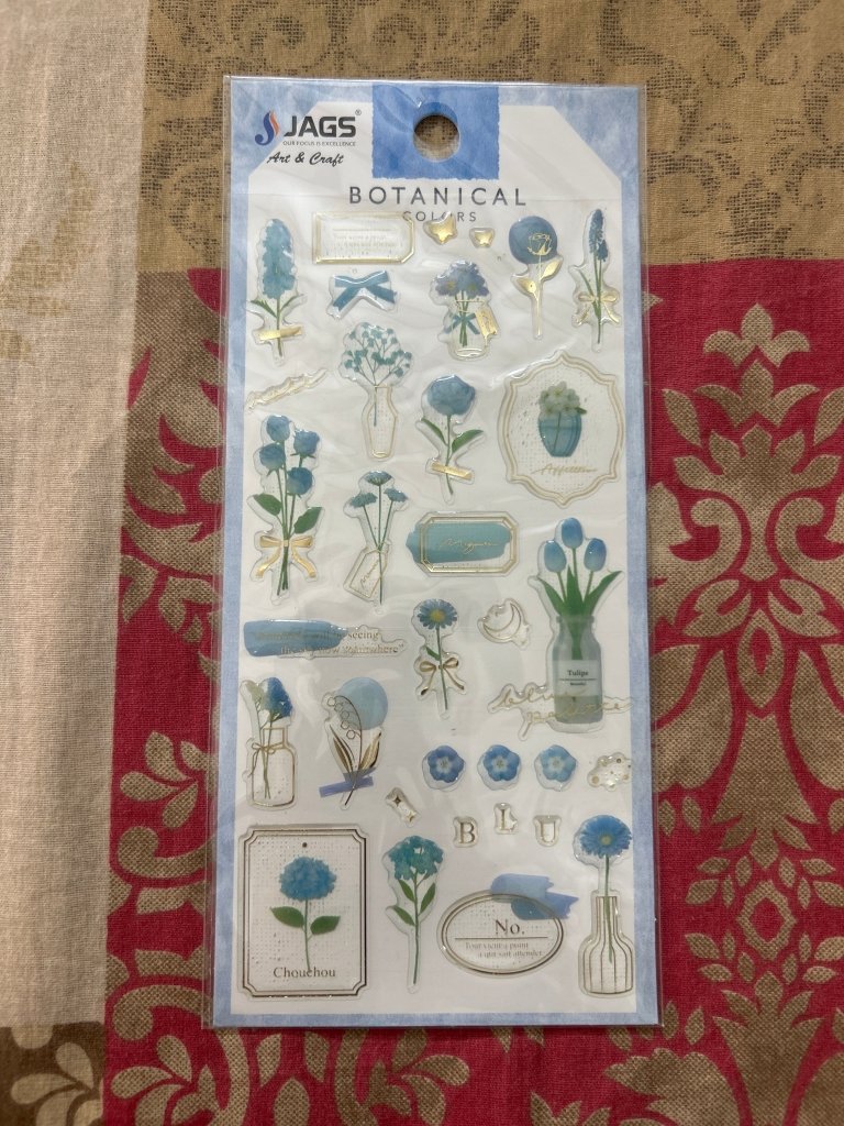 Gift Hub Mart Fancy Stickers- Botanical sheet with blue florals and gold accents