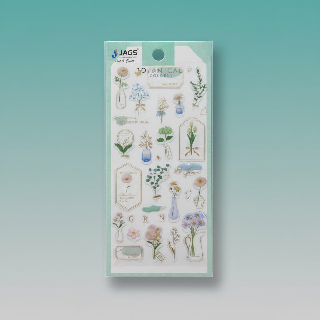 Fancy Stickers- Botanical by Gift Hub Mart: pastel botanical sticker set in mint packaging.