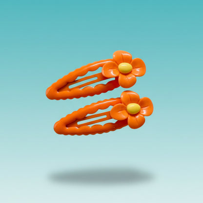 Gift Hub Mart Flowers Tic Tac Clips – orange flower-shaped hair clips, assorted colours