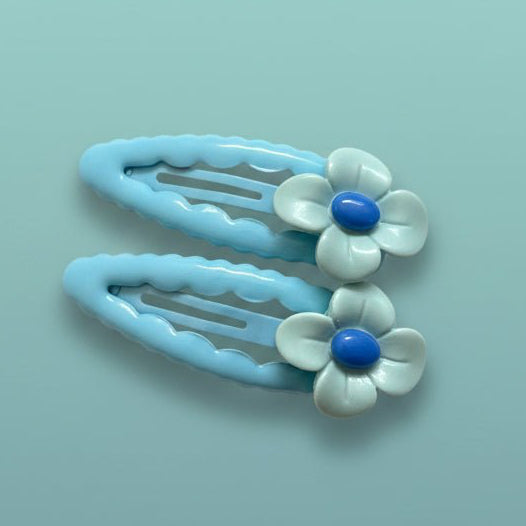 Gift Hub Mart Flowers Tic Tac Clips - Assorted Colours, blue floral hair clips