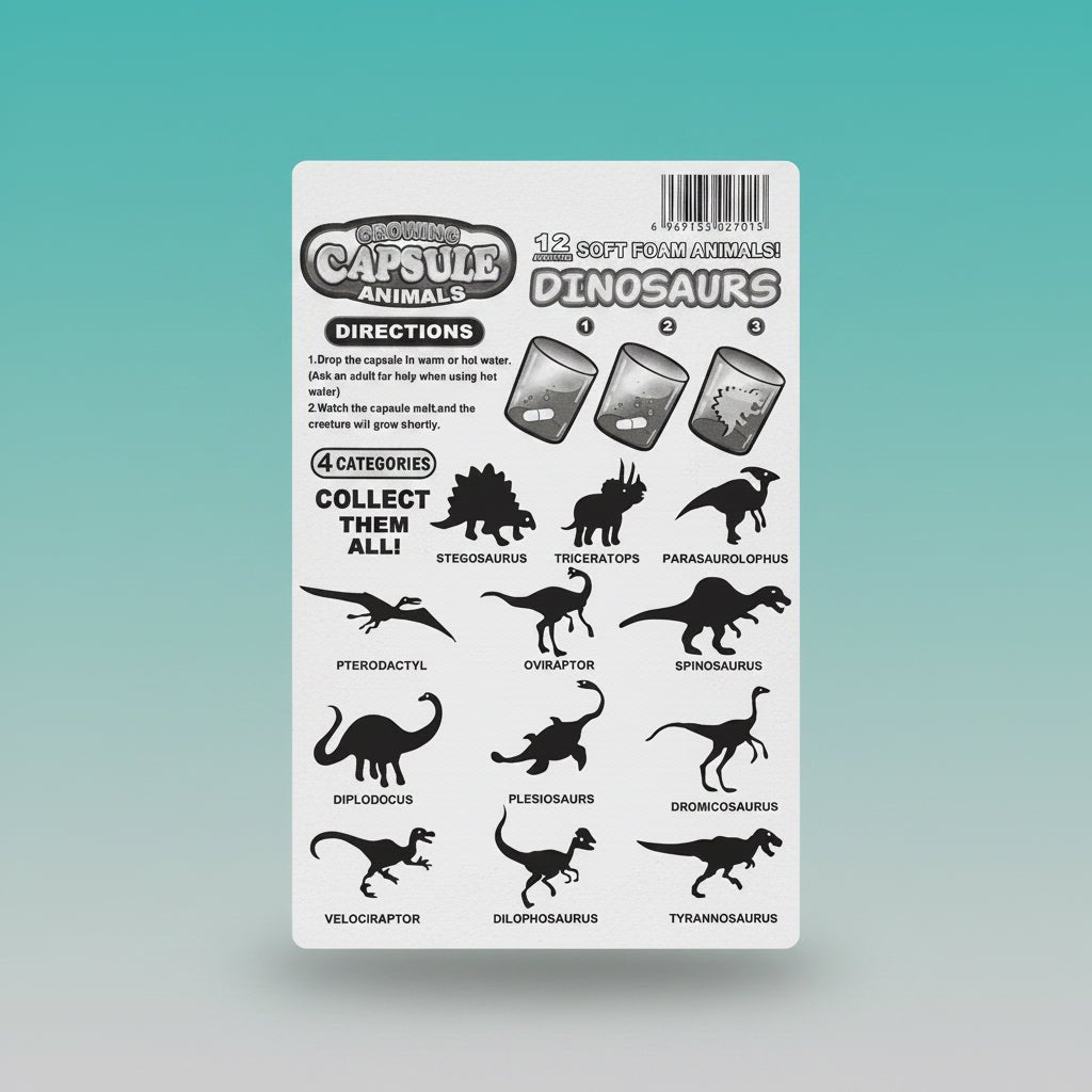 Gift Hub Mart Foam Capsule Creatures – Grow In Water Dinosaurs, 12 soft foam animals set