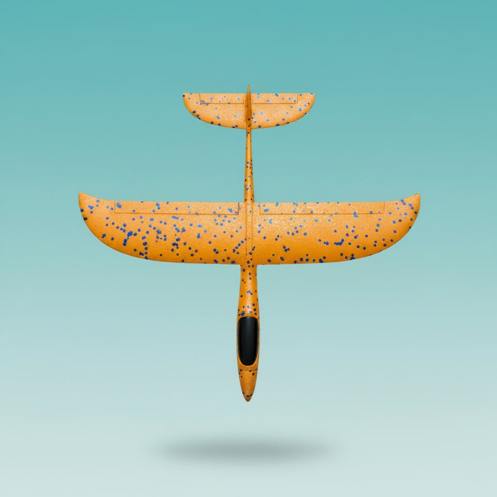 Foam plane set by Gift Hub Mart, orange with blue specks, two pieces in clear plastic packaging