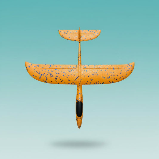 Foam plane set by Gift Hub Mart, orange with blue specks, two pieces in clear plastic packaging