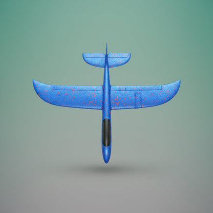 Foam Plane by Gift Hub Mart - blue foam glider with orange speckles in packaging