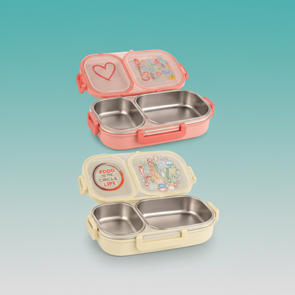 Food Print 2 Compt Insulated Lunch Box (Steel) by Gift Hub Mart