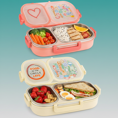 Food Print 2 Compt Insulated Lunch Box (Steel) by Gift Hub Mart