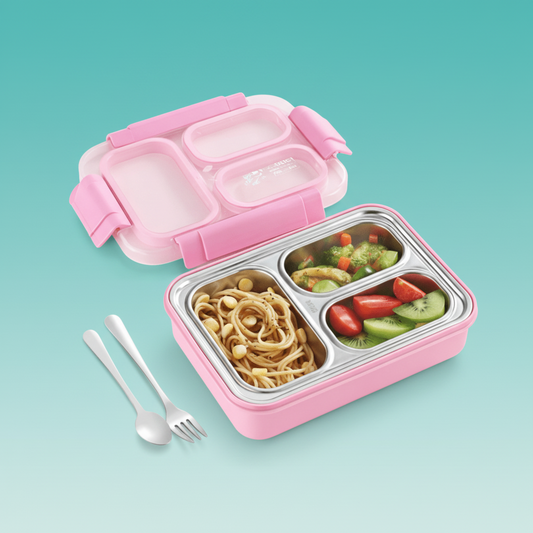 Fooddict Insulated Steel Lunch Box (3 Compt) by Gift Hub Mart