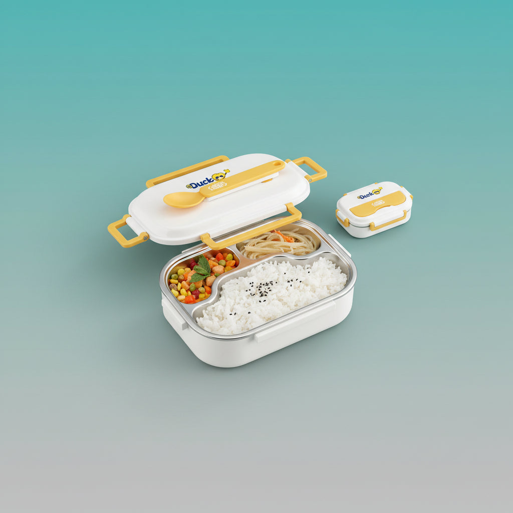 GIBO Duck 3 Section Stainless Steel Bento Lunch Box for Kids by Gifthubmart