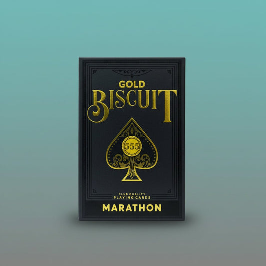 Gold Biscuit Playing Cards by Gift Hub Mart in a black box with gold lettering