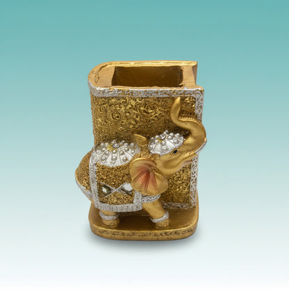 Gold Plated Elephant Pen Stand by Gifthubmart