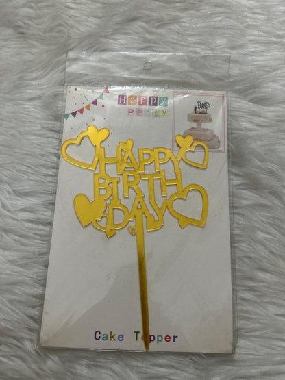 Golden Cake Topper Happy Birthday by Gifthubmart