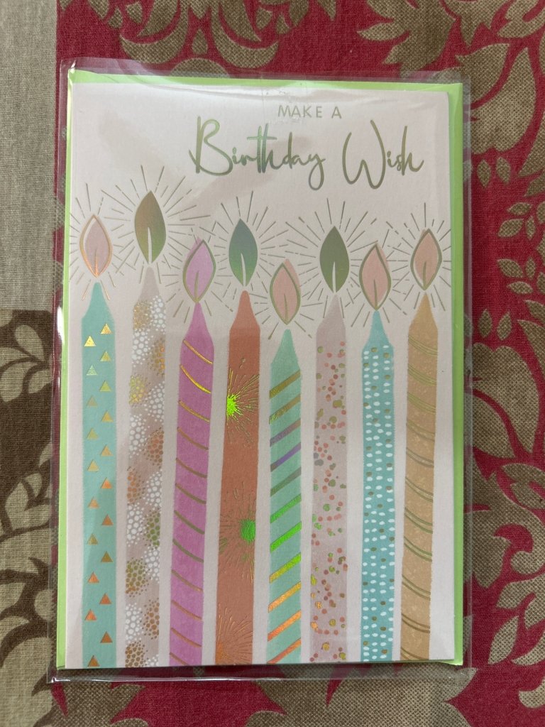 Greeting Cards by Gift Hub Mart – pastel birthday candles design with Make a Birthday Wish text