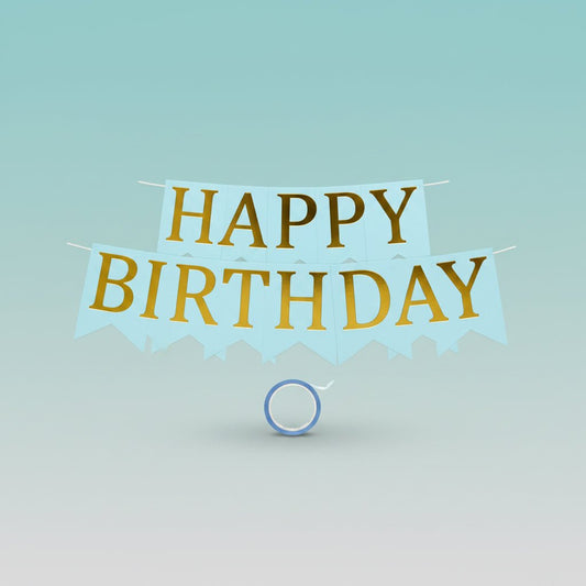 Happy Birthday Banner - Blue by Gift Hub Mart; light-blue card features a large gold H.