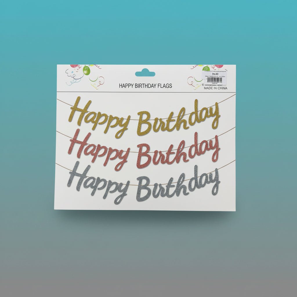 Happy Birthday Banner - Letter Glitter by Gift Hub Mart, gold glitter script bunting for birthdays