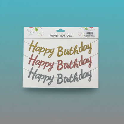 Happy Birthday Banner - Letter Glitter by Gift Hub Mart, gold glitter script bunting for birthdays