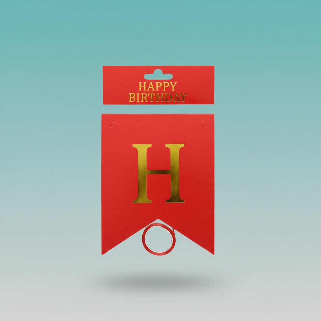 Gift Hub Mart Happy Birthday Banner - Red, decorative red party banner with gold lettering