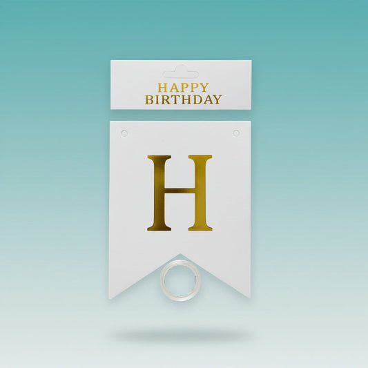 Happy Birthday Banner - White with gold lettering, Gift Hub Mart