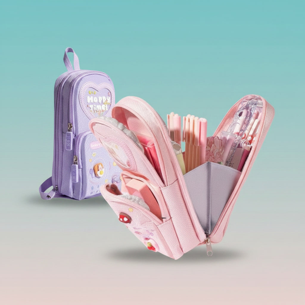 Happy Times 3 Pocket Pencil Case by Gift Hub Mart