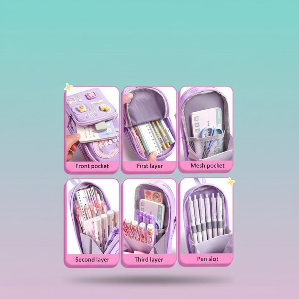 Happy Times 3 Pocket Pencil Case by Gift Hub Mart