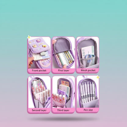 Happy Times 3 Pocket Pencil Case by Gift Hub Mart