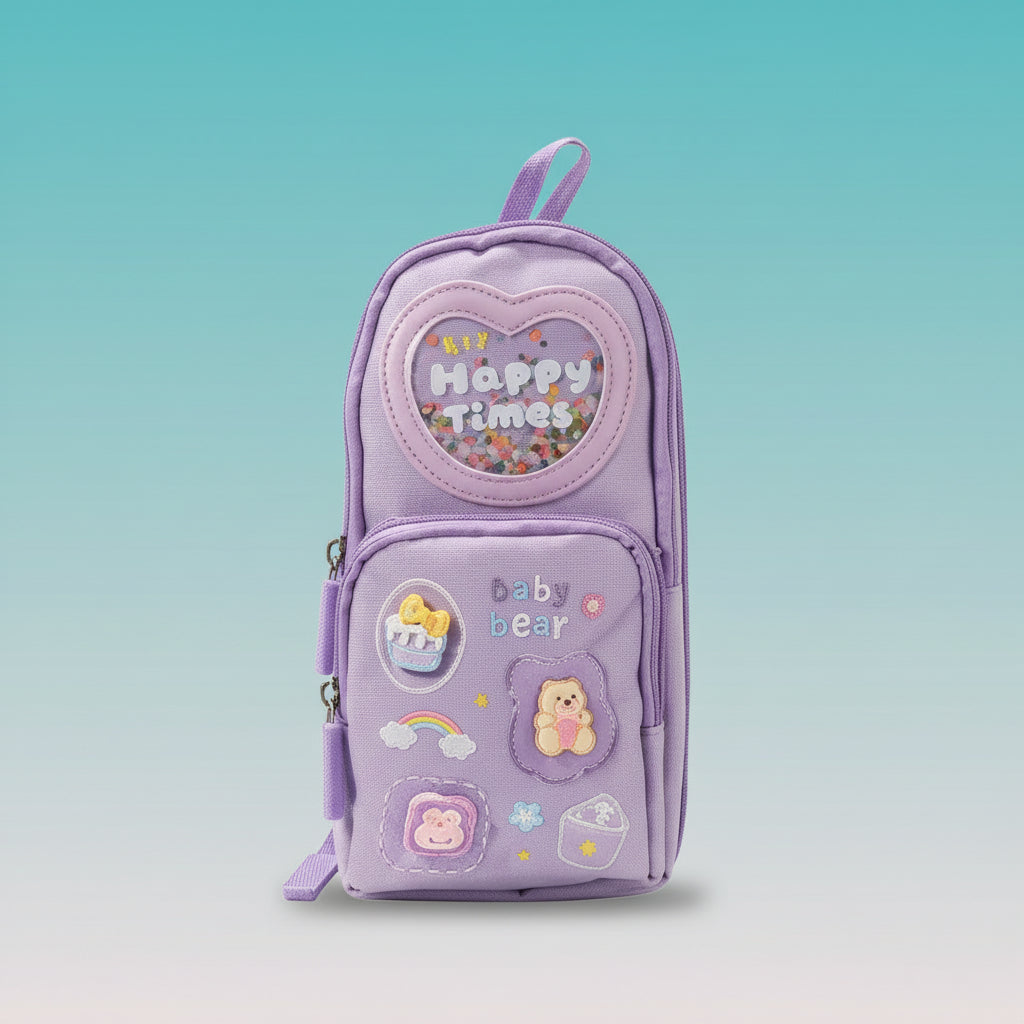 Happy Times 3 Pocket Pencil Case by Gift Hub Mart