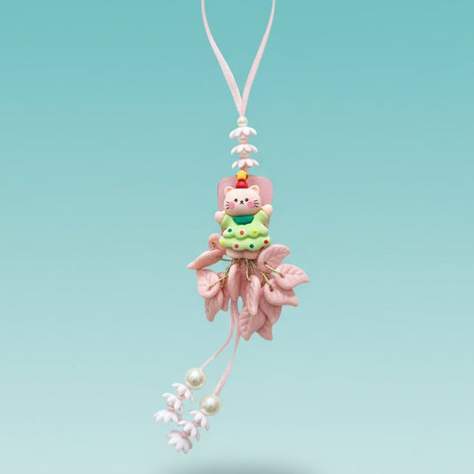 Hello Kitty Girls Lumbi by Gifthubmart, pink ribbon charm with pearl beads and pastel pink tassel.