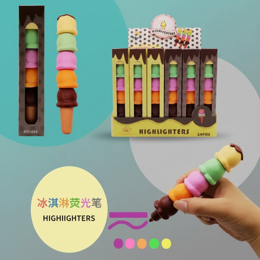 Ice Cream Cone Highlighter Pack of 5 by Gifthubmart
