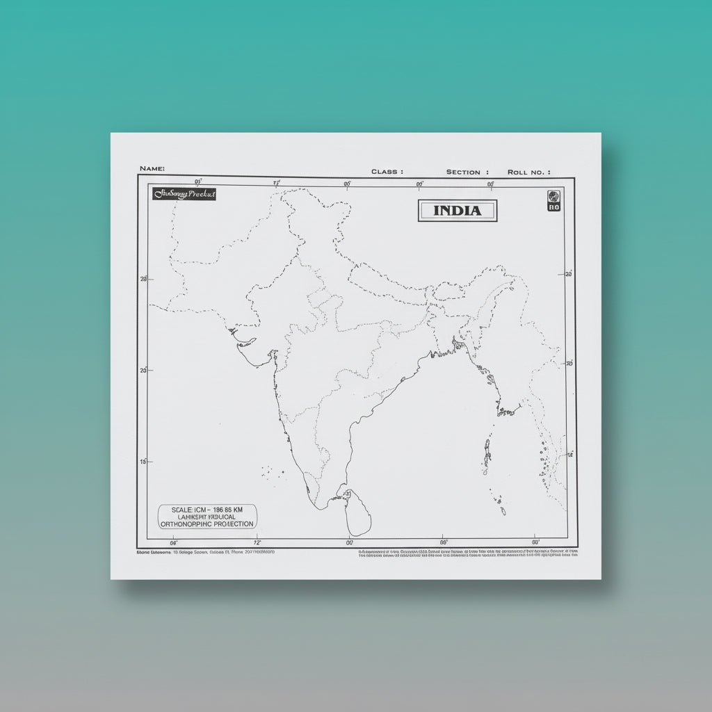 India Outline Map Plain A4 by Gifthubmart