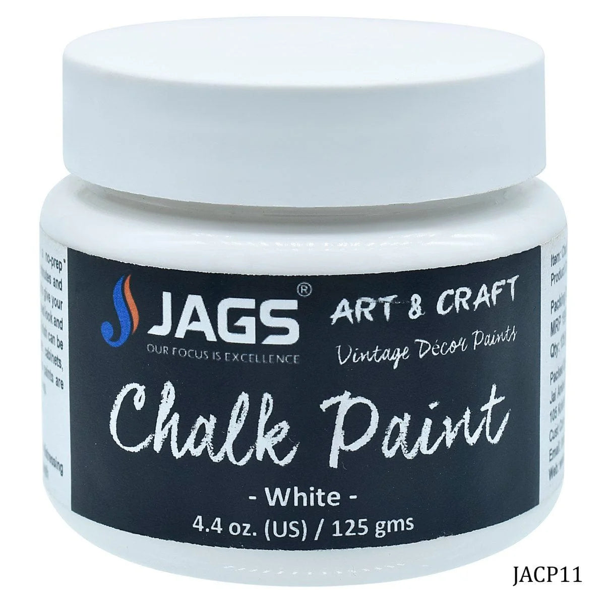 Jags Art Chalk Paint White 4.4Oz 125ML JACP11