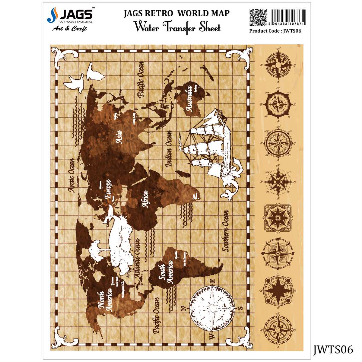 Jags Water Transfer Sheet Retro World Map JWTS06