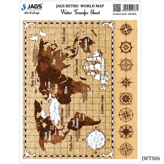 Jags Water Transfer Sheet Retro World Map JWTS06