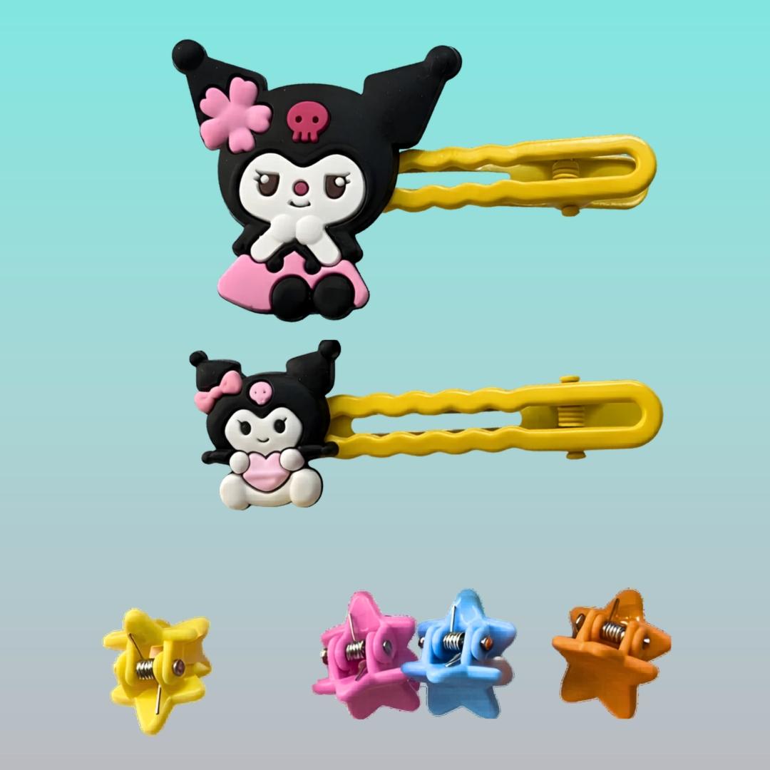 Kids 4 Mini Clutcher & 2 Side Pins Set- Kuromi by Gift Hub Mart