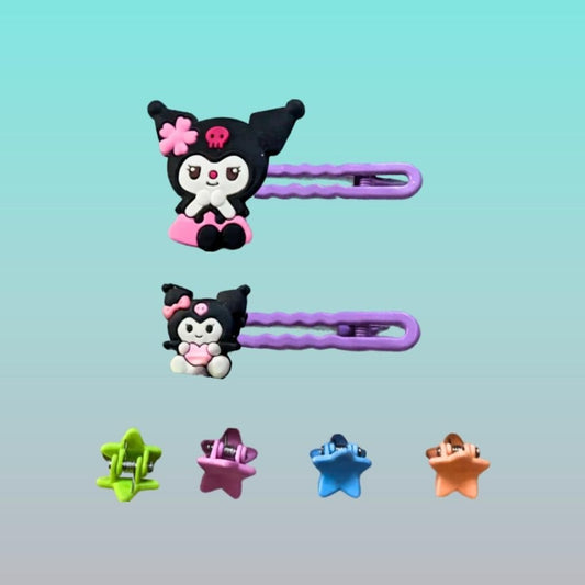 Kids 4 Mini Clutcher & 2 Side Pins Set- Kuromi by Gift Hub Mart