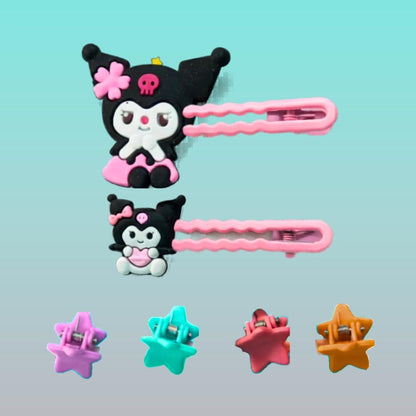 Kids 4 Mini Clutcher & 2 Side Pins Set- Kuromi by Gift Hub Mart