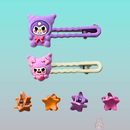 Kids 4 Mini Clutcher & 2 Side Pins Set- Kuromi by Gift Hub Mart