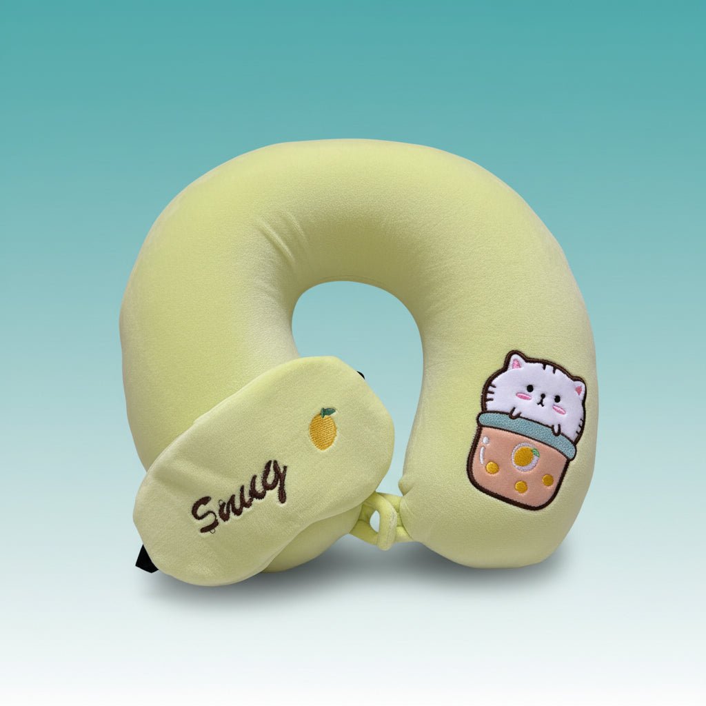 Kids Neck Pillow With Eye Mask GBT9432 by Gift Hub Mart in lime green