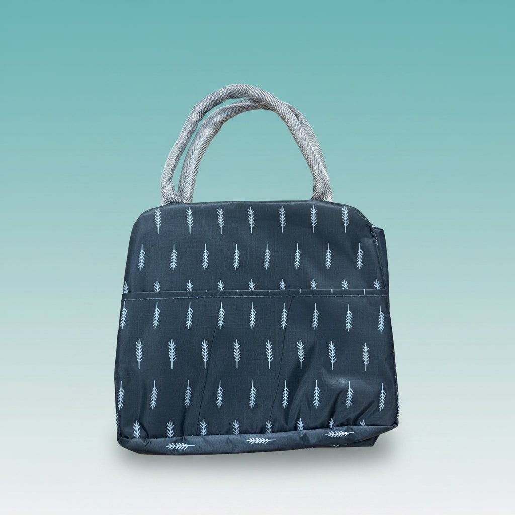 Lunch bag Gift Hub Mart GBT51064 in navy with pale blue leaf pattern