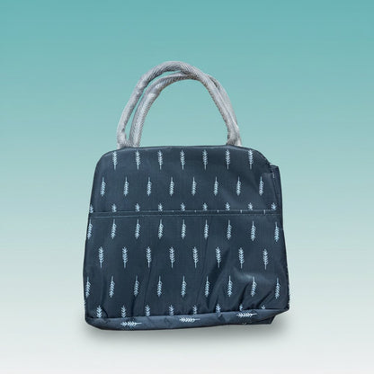 Lunch bag Gift Hub Mart GBT51064 in navy with pale blue leaf pattern